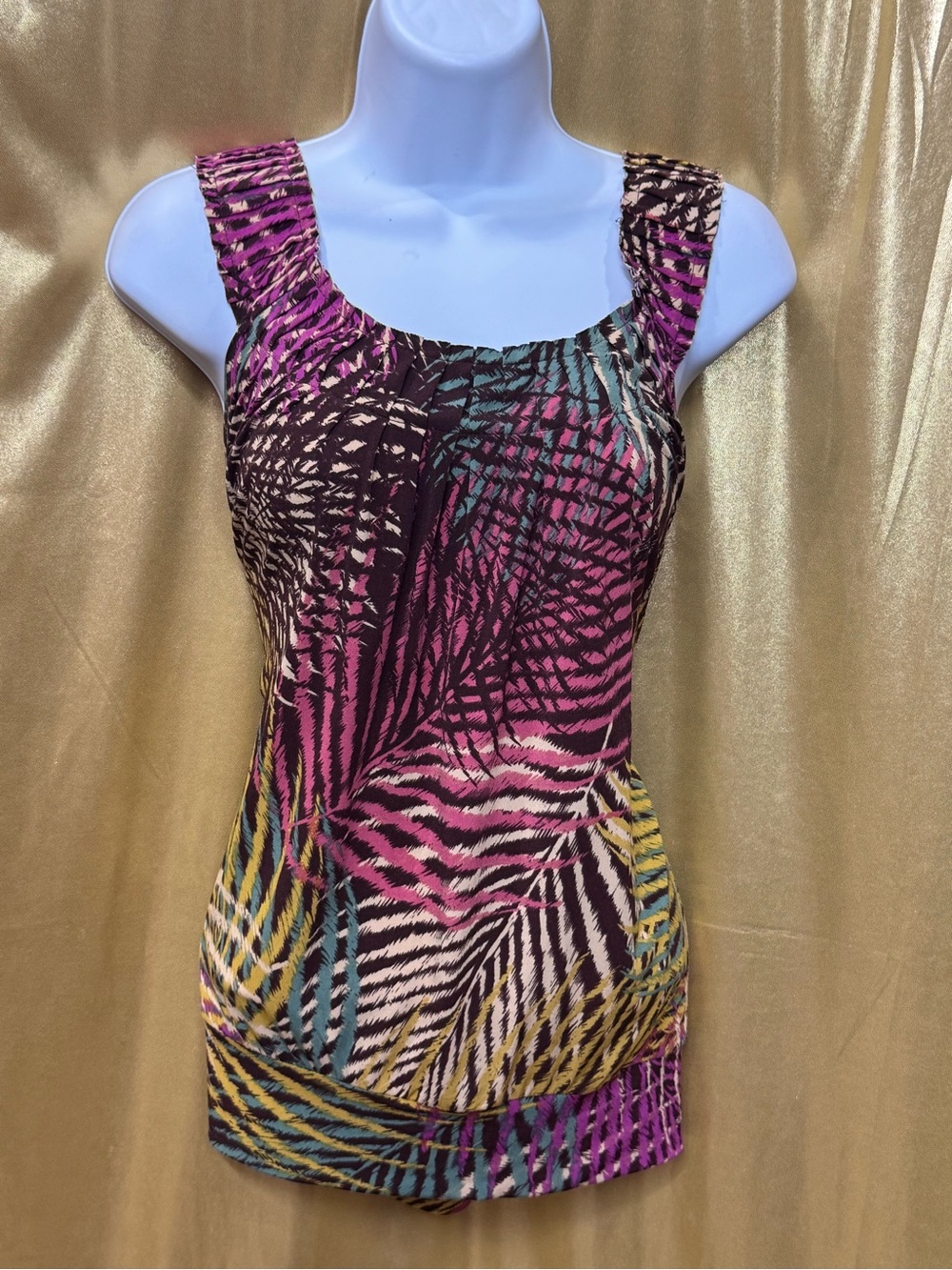 AXCESS Multi-Color Tropical Palm Blouse - Size M, Lightweight Sleeveless Tank